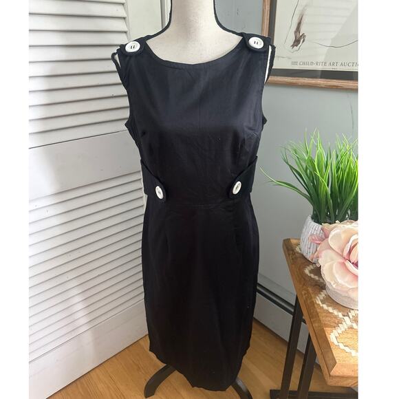 Vintage BAHARI Womens Dress 8 Black Wiggle Nautical Mod Sheath Contrast Button - Picture 1 of 10